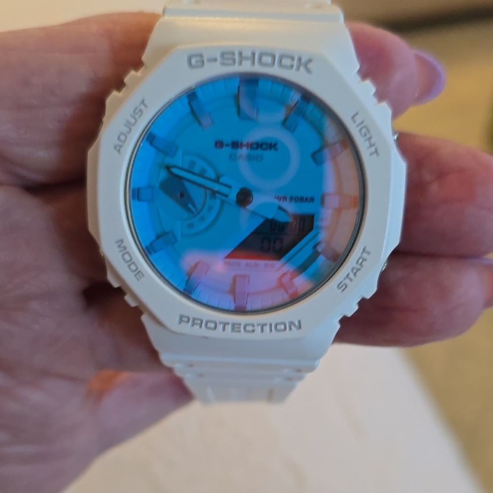 G-Shock White and Blue Smartwatch with Rugged Design